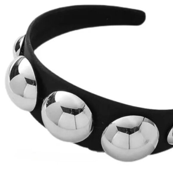 Contemporary Headband Black Silver Domes New